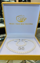 Bộ Ngọc Trai Akoya Cao Cấp . Hoa Tai Chế Tác Vàng 14K