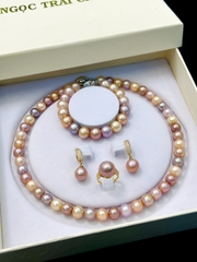 Bộ Chuỗi Trang Sức Ngọc Trai Cao Cấp - Hoa Tai + Nhẫn Chế Tác Vàng 18K
