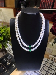Vòng Cổ Đôi Ngọc Trai Trắng Phối Mã Não Xanh Thanh Lịch