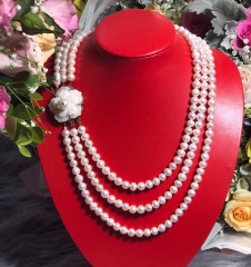 Vòng Cổ Ngọc Trai 3 Chuỗi Khoá Hoa Sang Trọng