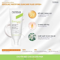 Kem chống nắng dành cho da dầu mụn Noreva Exfoliac Matifing Suncare Fluid SPP50+ 40ML