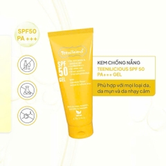 Kem Chống Nắng Teenilicious SPF 50 Gel PA+++ Dạng Gel Mỏng Nhẹ Kiềm Dầu Phù Hợp Da Dầu Mụn, Nhạy Cảm 15g