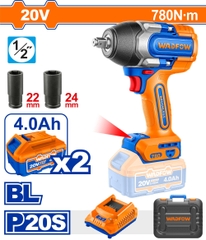 Máy Siết Bu Lông Dùng Pin 20V-480Nm Không Chổi Than (Kèm 2 Pin 4.0Ah) WADFOW WCD1B483