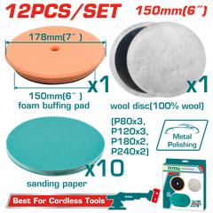 Bộ 12 đĩa mài bóng và đánh bóng 150mm Total TAC15012