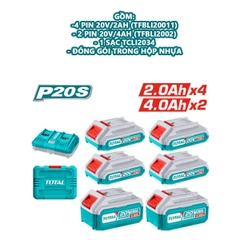 Bộ 7 pin Lithium-Ion 20V Total TOSLI230701