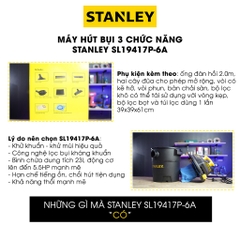 Máy hút bụi công nghiệp STANLEY SL19417P-6A, dung tích 23l, công suất tối đa 4000w (5.5hp), 4 bánh xe xoay chuyển động
