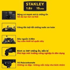 Máy hút bụi 3 chức năng - Khô/Ướt/Thổi Stanley USA - SL19301P-4A. Công suất 1.8HP, dung tích 15l.