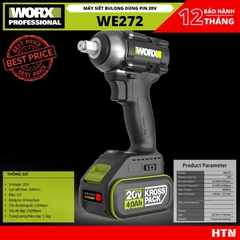MÁY SIẾT BU LÔNG WE272 400N DÙNG PIN LI-ION 20V – WORX GREEN.