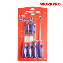 Bộ Tua vít 6 cái gồm ( 3 cái đầu hình hoa khế, 3 cái đầu dẹt), thép hợp kim CR-V Workpro - WP200504