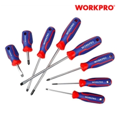 Bộ Tua vít 8 cái gồm ( 4 cái đầu hình hoa khế, 4 cái đầu dẹt), thép hợp kim CR-V Workpro - WP200505