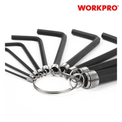 Bộ lục giác đầu bẳng kiểu chữ L, loại ngắn 10 cái (1.5,2,2.5,3,4,5,5.5,6,8,10mm) thép hợp kim CR-V Workpro - WP222001