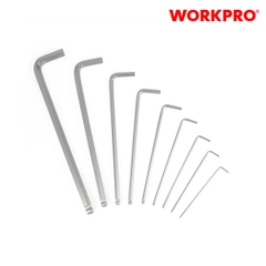 Bộ lục giác đầu bi, loại dài 9 cái  hệ mét (1.5,2,2.5,3,4,5,6,8,10mm) thép hợp kim CR-V Workpro - WP222007