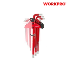 Bộ lục giác đầu bi kiểu chữ L, loại dài 9 cái hệ inch (1/16,5/64,3/32,1/8,5/32,3/16,1/4,5/16,3/8) thép hợp kim CR-V Workpro - WP222013