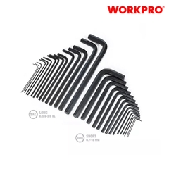 Bộ lục giác đầu bẳng, kiểu chữ L, loại dài 30 cái gồm (15 cái hệ inch, 15 cái hệ mét, thép hợp kim CR-V Workpro - WP222018
