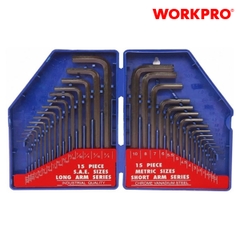 Bộ lục giác đầu bẳng, kiểu chữ L, loại dài 30 cái gồm (15 cái hệ inch, 15 cái hệ mét, thép hợp kim CR-V Workpro - WP222018