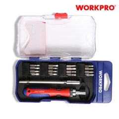 Bộ tua vít 18 cái gồm (1 tay cầm, 1 thanh nối dài, 16 đầu vít các loại: hoa khế, đầu dẹt, đầu sao), thép hợp kim CR-V Workpro - WP200516