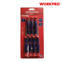 Bộ Tua vít 7 cái gồm các tua vít đầu hình hoa khế, đầu dẹt, thép hợp kim CR-V Workpro - WP200509