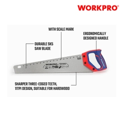 Cưa tay, lưỡi cưa bằng thép SK5, kích thước 450mm (18 inches) Workpro - WP215010