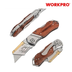 Dao gấp tiện ích có lưỡi cắt, cán cầm bằng gỗ Workpro - WP211014