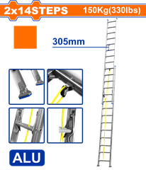 Thang Nhôm Trượt 2 Đoạn Kéo Dài 2x14 Bậc WADFOW WLD8H28