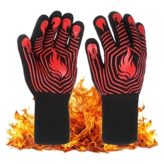 Găng Tay Nướng BBQ 5 Ngón Silicone Chịu Nhiệt Độ Cao 500- 800 Độ C, Đen Đỏ