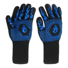 Găng Tay Nướng BBQ 5 Ngón Silicone Chịu Nhiệt Độ Cao 500- 800 Độ C, Đen Xanh