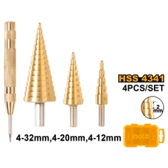 Bộ 4 Món Mũi Khoan Tháp 4-32mm Và Mũi Đục Lấy Dấu Tâm INGCO AKSDS2041