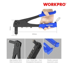 Kìm rút đinh rivê 10 inch 250mm có 4 mũi kích thước 3/32 inch, 1/8 inch, 5/32 inch và 3/16 inch Workpro - WP225005