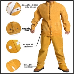 Bộ Quần Áo Thợ Hàn Da Bò Chịu Nhiệt Độ Cao Chất Liệu Da xịn Chống Cháy Chống Mài Mòn