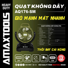 Quạt Không Dây Amaxtools AQ176-SM 12W, Dùng Pin 21V Hoặc Điện 220V
