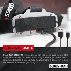 Đèn pha đội đầu pin sạc 550 lumens SWISS+TECH ST032003
