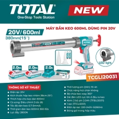 Máy bắn keo 600ml dùng pin 20V TOTAL TCGLI20031