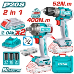 Bộ Combo Máy Khoan & Máy Siết Buloong Không Chổi Than Dùng Pin 20V Total TCKLI20271