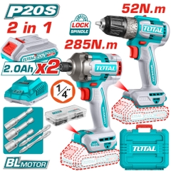 Bộ Combo Máy Khoan & Máy Siết Vít Không Chổi Than Dùng Pin 20V Total TCKLI20272