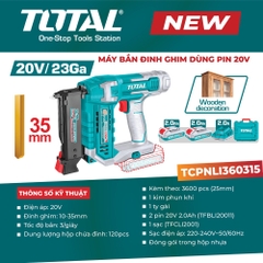 Máy bắn đinh ghim dùng pin 20V TOTAL TCPNLI360315