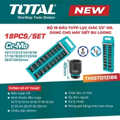 Bộ 18 đầu tuýp lục giác 1/2