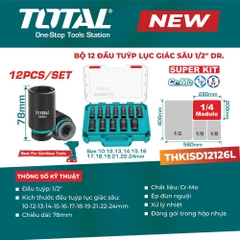 Bộ 12 đầu tuýp lục giác sâu 1/2