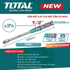 Cần Siết Lực Cài Sẵn 1/2 Inch Total THPTW1220N6 40–220N.m