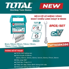 Bộ 8 cờ lê miệng vòng xoay chiều linh hoạt 8–19mm TOTAL THT103RK586