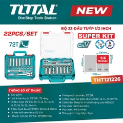Bộ 22 đầu tuýp 1/2 Inch TOTAL THT121226