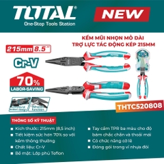 Kìm mũi nhọn mỏ dài trợ lực tác động kép 215mm TOTAL THTC520808