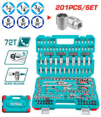 Bộ 201 đầu tuýp 1/4 inch, 3/8 inch và 1/2 inch Total THTS082016