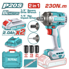 Máy Vặn Vít & Buloong Không Chổi Than Dùng Pin 20V (2 Pin 2.0Ah 1 Sạc) Total TIWLI20236
