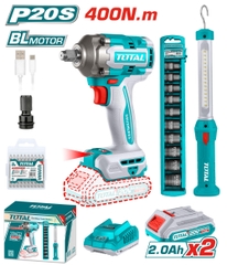 Bộ Combo Máy Siết Buloong Không Chổi Than TIWLI2040 & Đèn Làm Việc TWLI35261 Dùng Pin 20V Total TOSLI23048