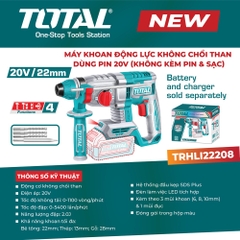 Máy khoan động lực không chổi than dùng pin 20V TOTAL TRHLI22208 – Không kèm pin & sạc