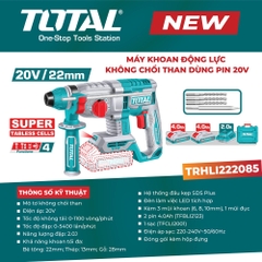 Máy khoan động lực không chổi than dùng pin 20V TOTAL TRHLI222085