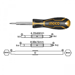 Tuốc nơ vít 6 đầu INGCO AKISD0608 Xsafe