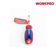Tua vít đầu dẹt, tay cầm bọc nhựa cao su 3 màu, chống trơn trượt kích thước 5.5x100mm, thép hợp kim CR-V Workpro - WP221016