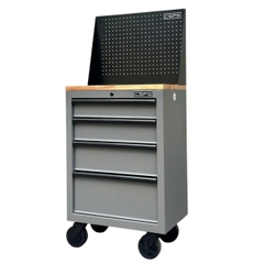 Tủ dụng cụ CSPS 61cm - 04 hộc kéo màu xám, bánh xe, mặt ván gỗ, vách lưới