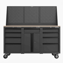 Tủ dụng cụ CSPS 183cm - 09 hộc kéo màu đen, mặt ván gỗ, kèm vách lưới